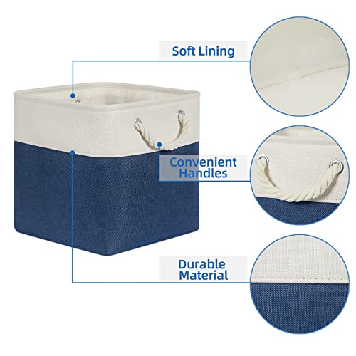 Temary Fabric Storage Cubes 11x11 Cube Storage Bins 4Pack Blue Basket for Organizing Home, Closet, Empty Gift Baskets with Handles (White&Blue) - color: White&blue, size: 11"L x 11"W x 11"H