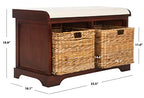 SAFAVIEH Home Collection – Freddy Cherry Storage Bench with Wicker Baskets & Cushion, Entryway Seating Bench, Fully Assembled (AMH5736E) - color: Cherry