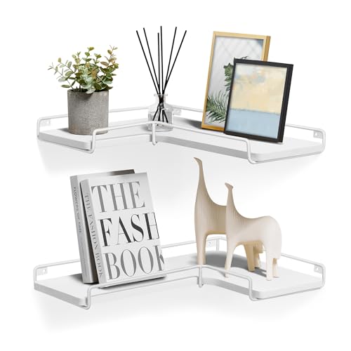 VASAGLE Corner Shelf Wall Mount Set of 2, Corner Floating Shelves, Small Corner Wall Shelf for Decor Storage, for Living Room Bedroom Kitchen Bathroom, Cloud White ULLS831W14 - color: Cloud White