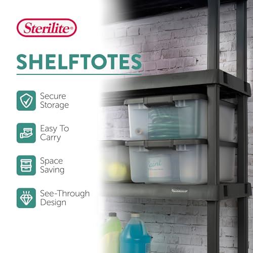 Sterilite 18-Pack Plastic Storage Bins w/ Lids, Shelf Totes Clear Containers, 25 Qt, Gray - size: 25 Quart Tote, style: 18 Pack