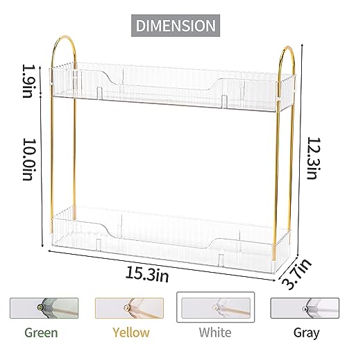 YCIA&DONE 2 Tiers Narrow Vanity Makeup Organizer, Bathroom Organizer Countertop Slim, Perfume Holder Skincare Storage Cosmetic Shelf Spice Rack, for Small Desktop Space, White Clear - color: White Clear
