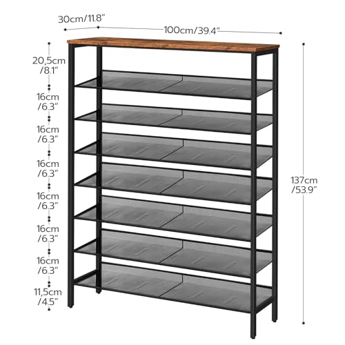 HOOBRO Shoe Rack for Entryway, 8-Tier Shoe Shelf, Large Capacity Shoe Storage Organizer for 32-40 Pairs of Shoes, Front Door Entrance, Hallway, Closet, Space Saver, Rustic Brown and Black BF118XJ01 - size: 8 Tiers (39.4"W)