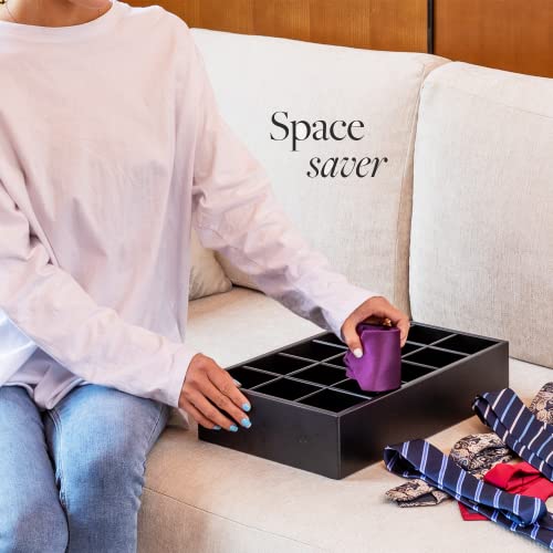 GOBAM Bamboo Closet Drawer Organizer, 15 Compartments - Drawer Divider & Storage Box for Ties, Bras, Briefs, Socks & Jewelry - Storage Organizer for Dressing Room & Bedroom - Black - color: Black