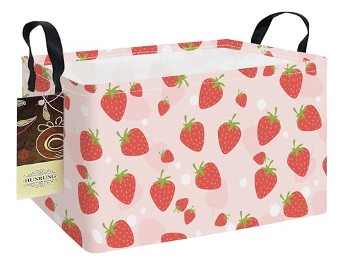 HUNRUNG Rectangle Storage Basket Cute Canvas Organizer Bin for Pet/Children Toys, Books, Clothes Perfect for Rooms/Playroom(REC-Pink Strawberry) - color: REC-Pink Strawberry