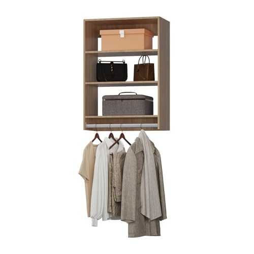 ROOMTEC 28.5" Medium Hanging Closet Unit, Modular Closet System with Hanging Rod, Wardrobe Organizer for Bedroom or Walk-in Closet, Wall Mounted, Customizable Clothes Storage Unit, Wood - color: Wood, size: 28.5" Wide, style: Medium Hanging
