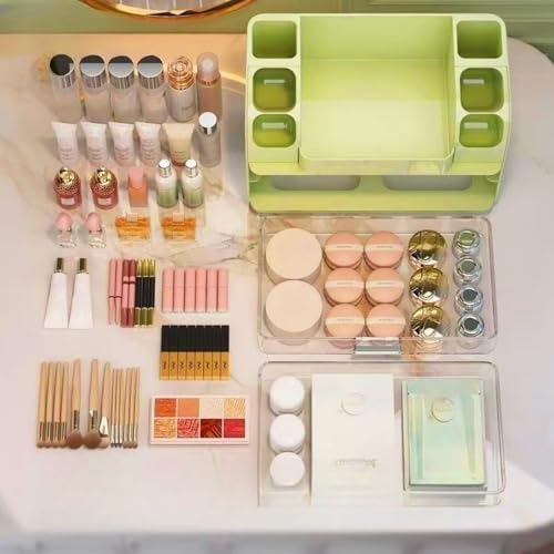 Makeup Organizer with Drawers for Vanity,Bathroom Countertop Organizer with Brushes Holder,Skincare Storage Organizer,Perfect Cosmetic Display Case for Skincare,Lipstick and Beauty Essential (Green) - color: Green