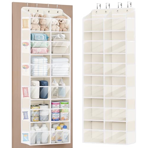 Univivi Over the Door Organizer, 6 Tiers Behind Door Storage with Clear Deep Pockets Hanging Organizer for Closet, Bedroom, Nursery, Bathroom and Sundries (Beige) - color: Beige