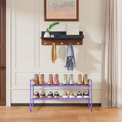 SUFAUY 2-Tier 33" Wide Shoe Rack Closet Metal Wire, Stackable, Purple - color: Purple, size: 2 Tier