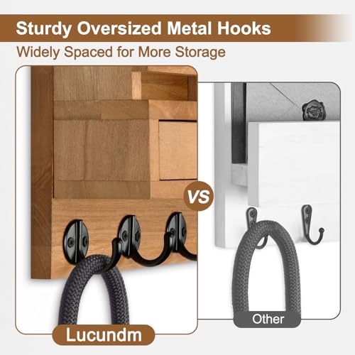 Key Holder Wall Mount, Mail Holder with Storage Drawer and 5 Key Hooks for Coat, Dog Leash, Home Decor Rack, House Accessories, Entry Way Organizer (Wood) - color: Wood, size: Standard - 11.8 Inch