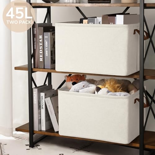 CHICVITA Storage Baskets for Shelves, 19" x 13" x 11" Closet Storage Bins with Handles, Foldable Fabric Bins with Metal Frame, Extra Large Storage Basket for Toys, Blankets, Beige, 2-Pack - color: Beige, size: 19" L x 13" W x 11" H