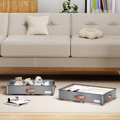 Under bed Storage With Wheels,Low profile 5.5 inches Height Storage Bins,Rolling Under bed Shoe Storage Containers,Under bed Storage Drawers for clothes & blankets - color: grey, size: 5.5inch height