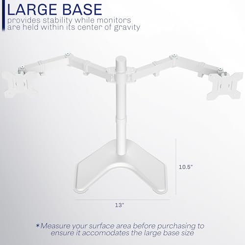 VIVO Dual LED LCD Monitor Mount, Free-Standing Desk Stand for 2 Screens up to 27 Inch, Fully Adjustable Arms with Max VESA 100x100mm, Extra Large Base, White, STAND-V002FW - color: White, size: 13" - 27" screens