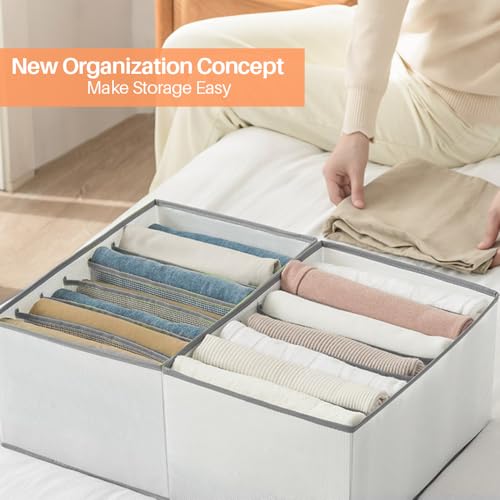 EASEVE 6 Pack Wardrobe Closet Organizer and Storage for Clothes - 7 Grids Foldable Drawer Dividers Organizers for Jeans | Pants | Shirts | Leggings, Stackable Clothing Bins for Closets Organization - size: 6 Pack