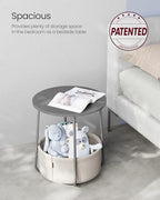 VASAGLE LILEA Collection - Small Round Side End Table, Modern Nightstand with Fabric Basket, Cement Gray and Cream White ULET223G49 - color: Cement Gray + Cream White, size: Round + 1 pack