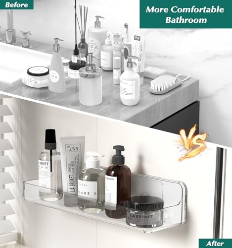 Shower shelves, Adhesive Clear Acrylic Bathroom Shower caddy Organizer, Transparent No Drilling Wall Mount Bathroom Storage - color: Clear-Long-1 Pack
