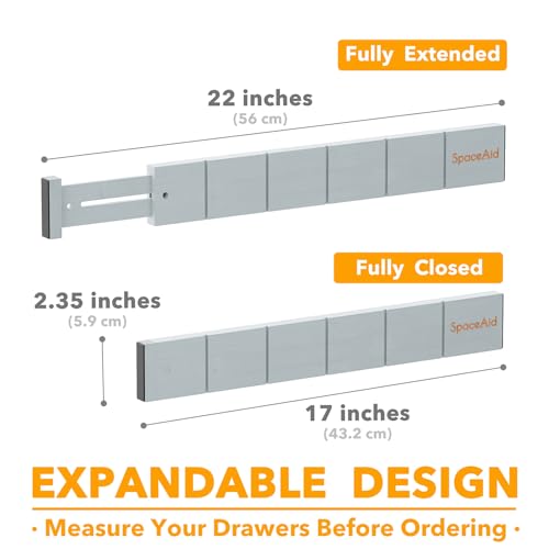 SpaceAid Bamboo Drawer Dividers with Inserts and Labels, Kitchen Adjustable Drawer Organizers, Expandable Organization for Home, Office, Dressers, 7 Dividers with 15 Inserts (17"-22" Gray) - color: GRAY, size: 2.35''H, 17''-22''L, 7 Dividers