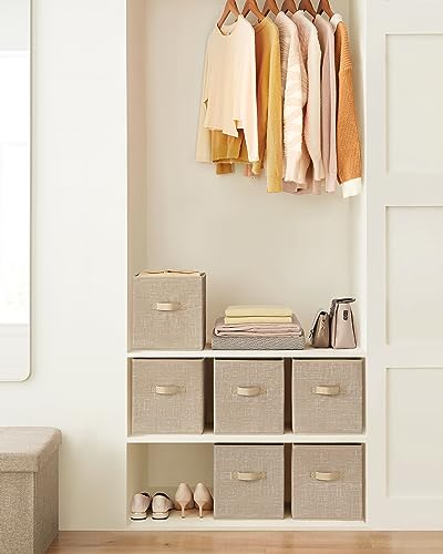 SONGMICS Storage Cubes, 11-Inch Non-Woven Fabric Bins with Double Handles, Set of 6, Closet Organizers for Shelves, Foldable, for Clothes, Sand Beige UROB026K03 - color: Sand Beige, size: 10.2''L x 10.2''W x 11''H