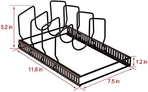 Toplife Pot Lids Organizer Rack for Cabinet and Countertop, 7+ Pan Lids and Bakeware Organizer Rack Holder with 7 Adjustable Compartments - Brown - color: Brown, size: Lid Organizer