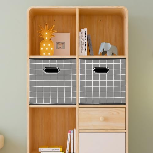 STOREONE Fabric Storage Bins Cubes Baskets Containers-(11X11X11) with Dual Handles for Shelf Closet, Nursery Home ， Bedroom Organizers, Foldable Set of 3 (Grey grid) - color: Grey grid, size: 3 pack