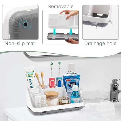 GFWARE Toothbrush Holders for Bathrooms Countertop Organizer - Kids Electric Toothbrush and Toothpaste Holder Detachable 7 Slots Tooth Brush Organization Bathroom Accessories Storage Vanity, White - color: White