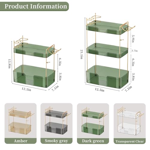 YCIA&DONE Bathroom Counter Organizer, Large Makeup Organizer Countertop, Shelf Storage, Vanity Tray, Easily Assemble for Bathroom Organizers and Storage, Undersink, Cabinet, 3 Tiers Green - color: Green, size: 3 tiers