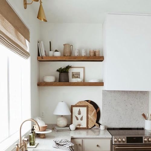 QEEIG Floating Shelves for Wall 31.5" Long - Wall Mounted Shelf Bathroom Kitchen Living Room Bedroom Farmhouse Home Decor Display Bookshelf Large 31.5 x 9.3 inch Set of 2, Rustic Brown (008-80BN) - color: A. Brown, size: 31.5"