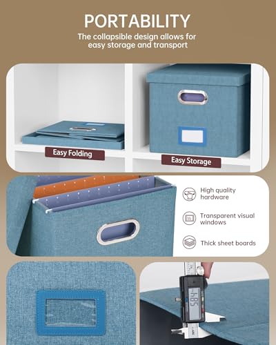 2 Pack File Storage Organizer, Filing Box, Portable File Box with Lid, Fit for Letter/Legal File Folder Storage, Document Organizer, Dark-blue - color: Dark-blue, size: 2 pack