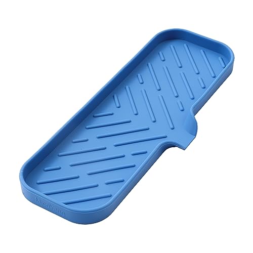 MicoYang Silicone Bathroom Soap Dishes with Drain Spout-Bathroom and Kitchen Sink Organizer,Sponge Holder,Dish Soap Tray,Perfect for Dispenser,Scrubber,Bottle,Cup on Sink or Counter-Lichen Blue 12"×4" - color: Lichen Blue, size: L(12"×4")
