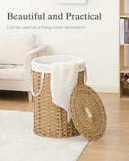 SETVSON Laundry Basket with Lid Round Rattan Laundry Hamper with Lid and Handles 29.1 Gal (110 L) Handwoven Woven Basket with Removable Bags and 2 Mesh Bags for Bathroom Living Room Natural - color: Natural, size: 110L