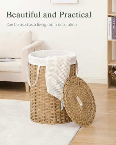 SETVSON Laundry Basket with Lid Round Rattan Laundry Hamper with Lid and Handles 29.1 Gal (110 L) Handwoven Woven Basket with Removable Bags and 2 Mesh Bags for Bathroom Living Room Natural - color: Natural, size: 110L