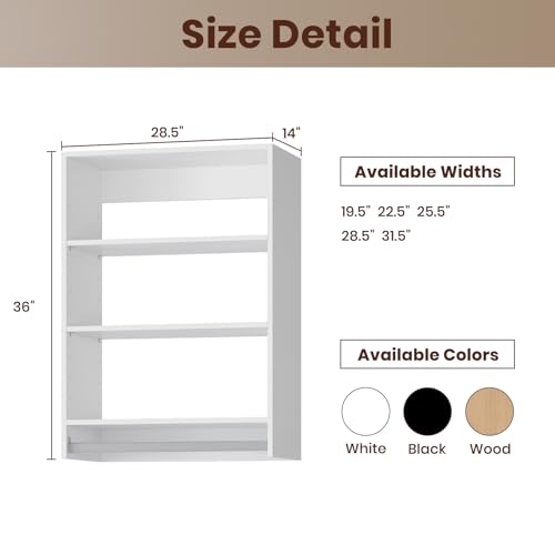 ROOMTEC 28.5" Medium Hanging Closet Unit, Modular Closet System with Hanging Rod, Wardrobe Organizer for Bedroom or Walk-in Closet, Wall Mounted, Customizable Clothes Storage Unit, White - color: White, size: 28.5" Wide, style: Medium Hanging
