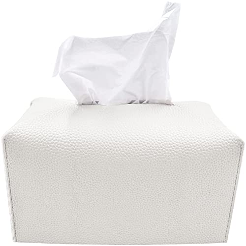 Carrotez Tissue Box Cover, [Refined] Modern PU Leather Rectangular Tissue Box Holder - Decorative Holder/Organizer for Bathroom Vanity Countertop, Night Stands, Office Desk 9.5"X5"X5" - White - color: White, size: [Rectangular]