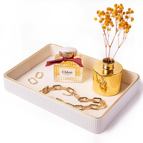 Perfume Tray Valet Tray Night Stand Bedside Organizer| Perfume Organizer Catchall| Perfume Trays for Dresser Vanity Tray for Dresser Countertop| Perfume Holder| Nightstand Organizer Women - color: White 1 Pack, size: 8" x 11" x 1.8"