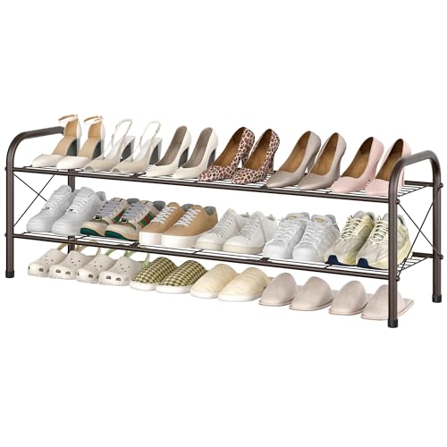 Hoctieon 2 Tier Shoe Rack for Closet, Shoe Rack FreeStanding, Entryway Shoe Shelf, Shoe Storage Organizer, Durable Mesh Style Shoe Rack, Space Save for Garage, Bedroom, Living Room, Wardrobe, Brown - color: Brown, size: 2 Tier