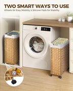 Greenstell Laundry Hamper with Wheels, 11.9 Gallon (45L) Small Clothes Hamper with 2 Removable Liner Bags & 2 Mesh Bags, Slim Rattan Laundry Basket for Bathroom, Bedroom, Natural - color: Natural, size: 45L (15.8 x 7.9 x 23.6 inches)