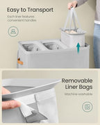 SONGMICS Laundry Basket, 50.2 Gal. Laundry Hamper, 3 Compartments, Easy Assembly, with Lid and Handles, Removable Liners, 25.2 x 15.7 x 29.5 Inches, Dove Gray ULCB814GD01 - color: Dove Gray, size: 190 L (3-Section)