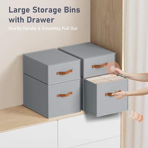 DIMJ Closet Organizers and Storage- Fabric Stackable Storage Drawers Shelf Organizer for Clothes, Underwear, Sweaters, Collapsible Storage Bins for Wardrobe, Bedroom, Shelves - color: Grey, size: 3 Pack - Large/X-Large