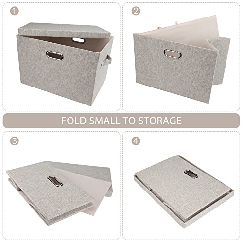Graciadeco Large Quart Collapsible Stackable Storage Bins with Lids, 3 Packs Beige Linen Fabric Closet Boxes with Lids, Storage Cube Baskets Container Organizers for Bedroom Office(16.6 x 11.7 x 10.8) - color: Beige, size: Large -3 Pack