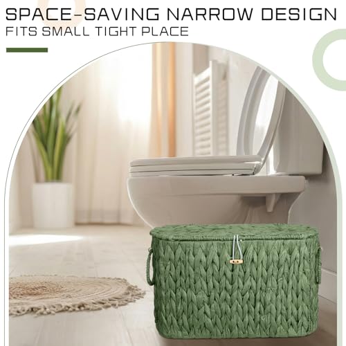 Kathfly Sage Green Toilet Paper Storage Basket with Lid Wicker Woven Bathroom Basket Toilet Paper Holder Holds up to 6 Mega Rolls Woven Organizer for Home Bathroom Kitchen Offices - style: Classic Style