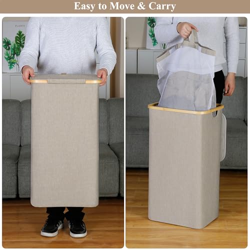IEGrow Laundry Basket with Lid, Large Laundry Hamper with Handle and Lid, Collapsible Clothes Basket Organizer with Removable Inner Bag for Clothes Toys Towels (Oatmeal, 110L) - color: Oatmeal, size: 110L