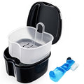 Black Denture Soaking Container Partial Denture Case, Orthodontic Retainer Cleaning Case Denture Cleaner Container Dentures Teeth Cup with Strainer and Lid Waterproof - color: Black