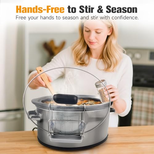 SOPHICO Slow Cooker Lid Holder for Cooking, Hand Free Pot Lid Organizer, Stainless Steel Rack with Silicone Sink, Fits Most Slow Cookers, Keeps Countertop No Mess (Grey, 2 Pack) - color: Grey, 2 Pack