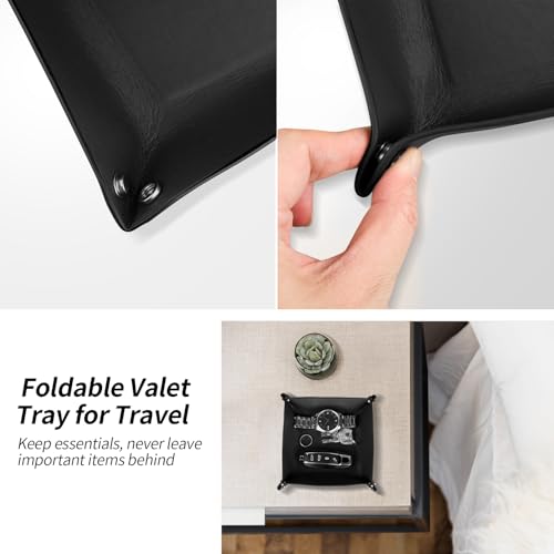 Valet Tray Organizer with Carbon Fiber Style Texture, Foldable Catchall Tray for Keys, Wallet & Everyday Essentials(Black-Small) - color: Black