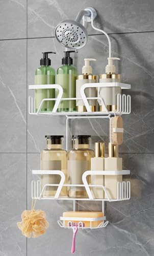 DAOYA White Shower Organizer Hanging - 2 Over The Shower Head Caddies + Soap Dish, Stainless Steel Rust-Free Bath Organizer - color: White