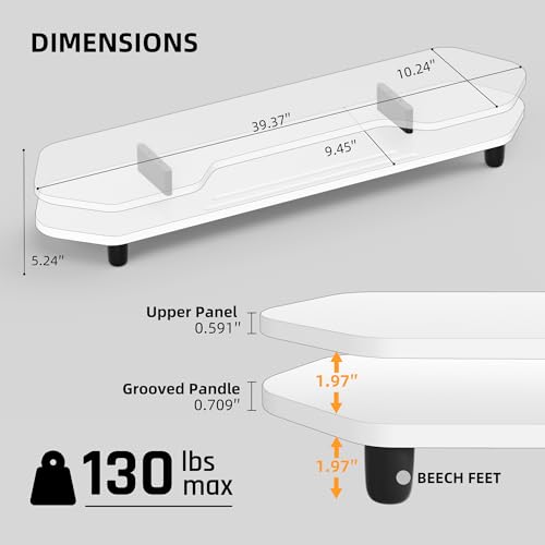 AFOOYO 2 Tier Dual Monitor Stand Riser,Wider Board Computer Monitor Stand for 2 Monitors,Slot For Phone/Tablet Office Desktop Organizer for Laptop,PC,Computer,Printer,White - color: Beech-White, size: 2 Tier