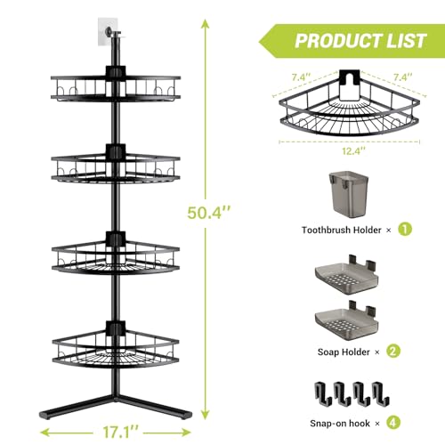 Aitatty Corner Shower Caddy Standing: 4-tier Rustproof Shower Organizer Shelf - Floor Shower Corner Shelf Rack Stand for Bathroom Black - color: Black