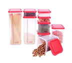 8300ml Airtight Food Storage Container With Lids 9PCS Family Set, BPA-Free Food-grade Plastic Stackable Leak-proof Kitchen Pantry Organizers for Pasta, Nuts, Dry Goods, Snack,Modular Design (Red) - color: Red