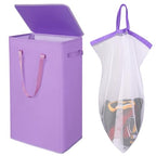 Odonata 75L Slim Laundry Hamper with Lid,Large Foldable Laundry Basket with Removable Bag and Handles Tall Collapsible Dirty Clothes Basket Great for Bedroom, Bathroom, Dorm, College,RV.(Purple, 75L) - color: Purple