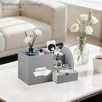 Square Tissue Box Cover with Drawer Storage and Tray on Top, PU Leather Tissues Cube Boxes Holder, Modern Nightstand Organizer Caddy, Remote Control Holder for Bathroom, Bedside, Office, Home - color: Grey Cloth