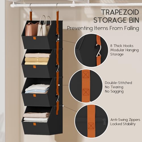 Homsorout Hanging Closet Organizer 4 Tier - Clothes Hanging Shelves, Space-Saving Closet System, Fabric Storage Bins Bedroom Organization, Collapsible Baskets for Home, Dorm, Rv, Black, 8 Pack - color: Black, size: 8 shelves